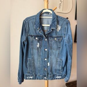 Nordstrom BP Distressed Denim Trucker Jean Jacket Women’s Size Medium Button